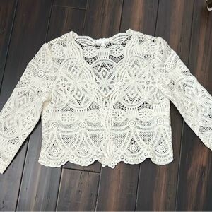 Sezane white lace cardigan